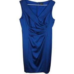 Tahari Dress Women's‎ 14 Portrait Collar Royal Blue Ruched Sheath Fully Lined